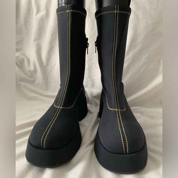 NEW Ganni Retro Flatform Ankle Sockboots Black/Yellow Size EU 39/US 9 - Picture 4 of 12